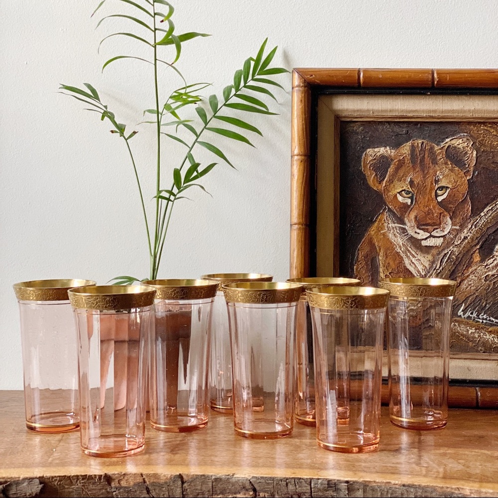 Tiffin Franciscan Rambler Rose Pink 11oz Flat Tumbler Etched Gold Encrusted Rim